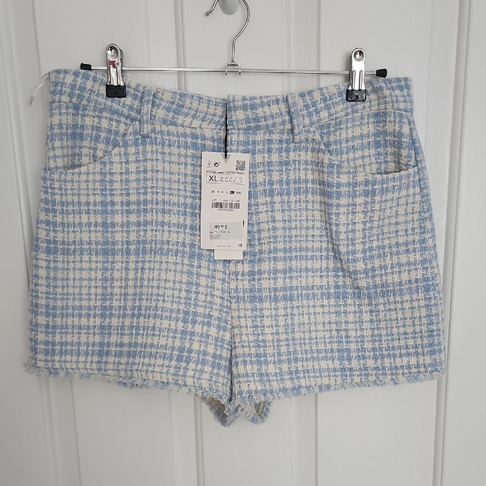 ZARA Size XL Woven Blue/White Resort Shorts Summer Beautiful